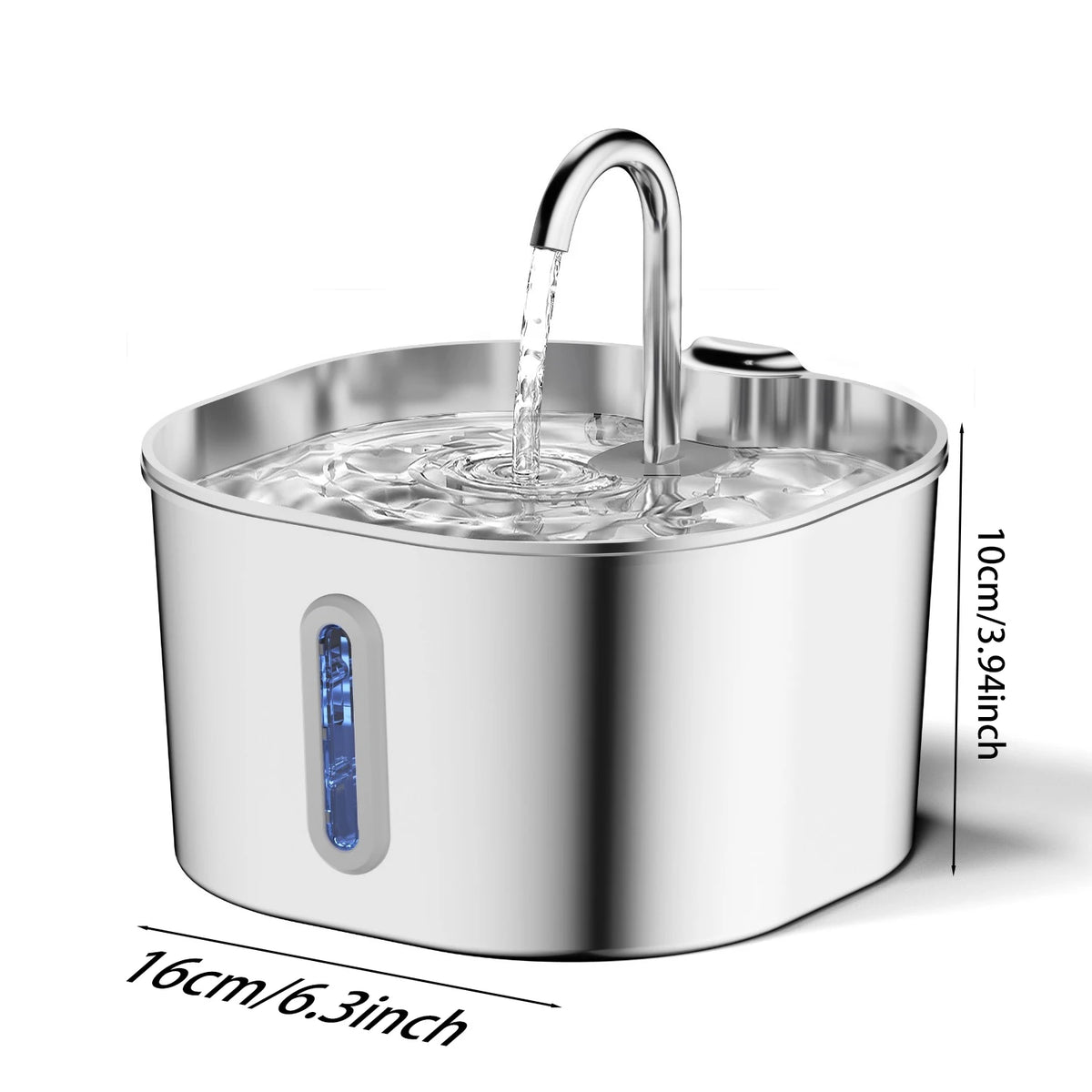 2.2L Automatic Stainless Steel Cat and Dog Water Fountain with Window (No 5V 1A Plug)
