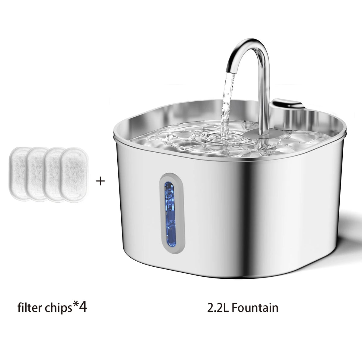 2.2L Automatic Stainless Steel Cat and Dog Water Fountain with Window (No 5V 1A Plug)