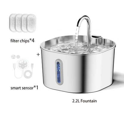 2.2L Automatic Stainless Steel Cat and Dog Water Fountain with Window (No 5V 1A Plug)